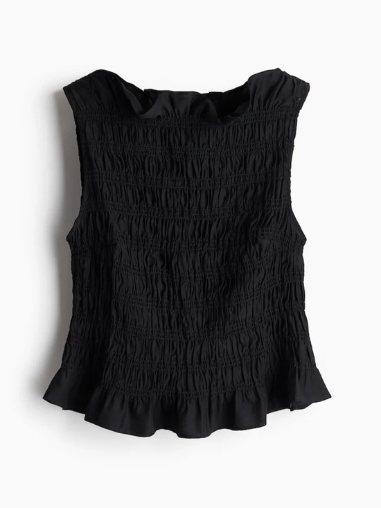 H&M Tops - H&M Black Smocked Ruffle-Hem Sleeveless Camisole